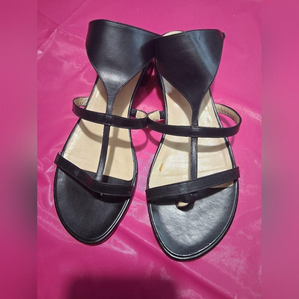MICHAEL Michael Kors Black Leather T-Strap Sandals